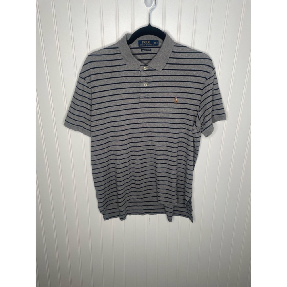 Men's Polo Ralph Lauren Polo Shirt, Gray & Black Striped, Size M